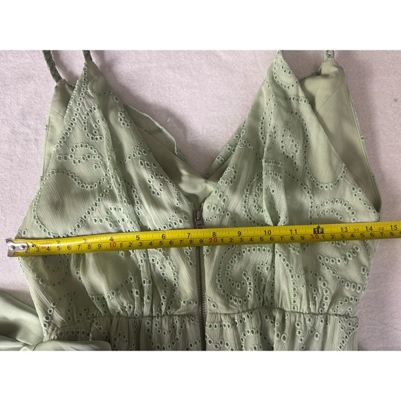 Alice+Olivia Sage Green Ruffle Maxi Dress V Neck Tie Waist Size 2 - Picture 8 of 14